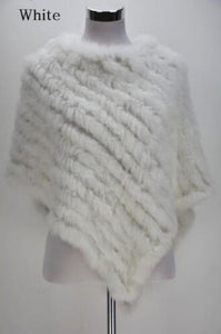 Women's Knitted Poncho with  Real Rabbit Fur