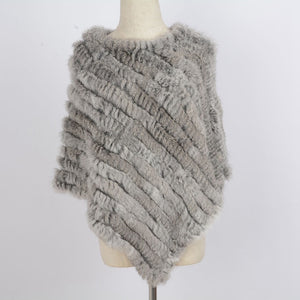 Women's Knitted Poncho with  Real Rabbit Fur