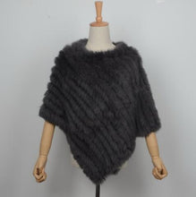 Load image into Gallery viewer, Women&#39;s Knitted Poncho with  Real Rabbit Fur