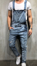 Load image into Gallery viewer, Distressed Denim Bib Overalls