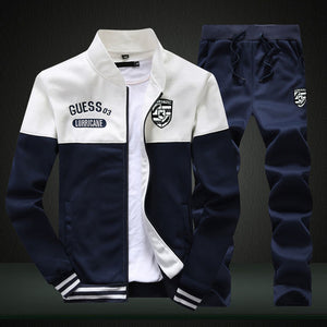 Men Zipper Sweatshirt +Sweatpants Set