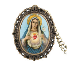 Load image into Gallery viewer, Bronze or Gold Virgin Mary Pattern Pocket Watch