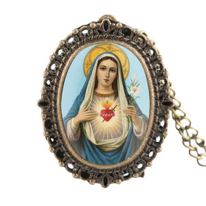 Bronze or Gold Virgin Mary Pattern Pocket Watch