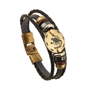 Unisex European-style 12 constellation signs leather braided bracelet