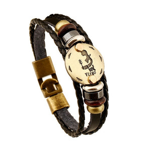 Unisex European-style 12 constellation signs leather braided bracelet