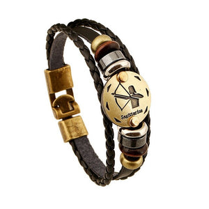 Unisex European-style 12 constellation signs leather braided bracelet