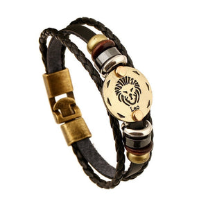 Unisex European-style 12 constellation signs leather braided bracelet