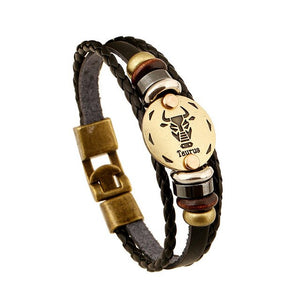 Unisex European-style 12 constellation signs leather braided bracelet