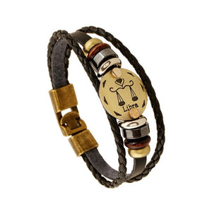 Unisex European-style 12 constellation signs leather braided bracelet