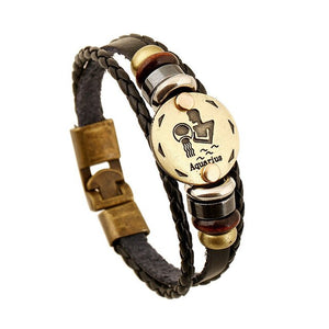 Unisex European-style 12 constellation signs leather braided bracelet