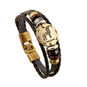 Unisex European-style 12 constellation signs leather braided bracelet