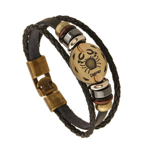 Unisex European-style 12 constellation signs leather braided bracelet